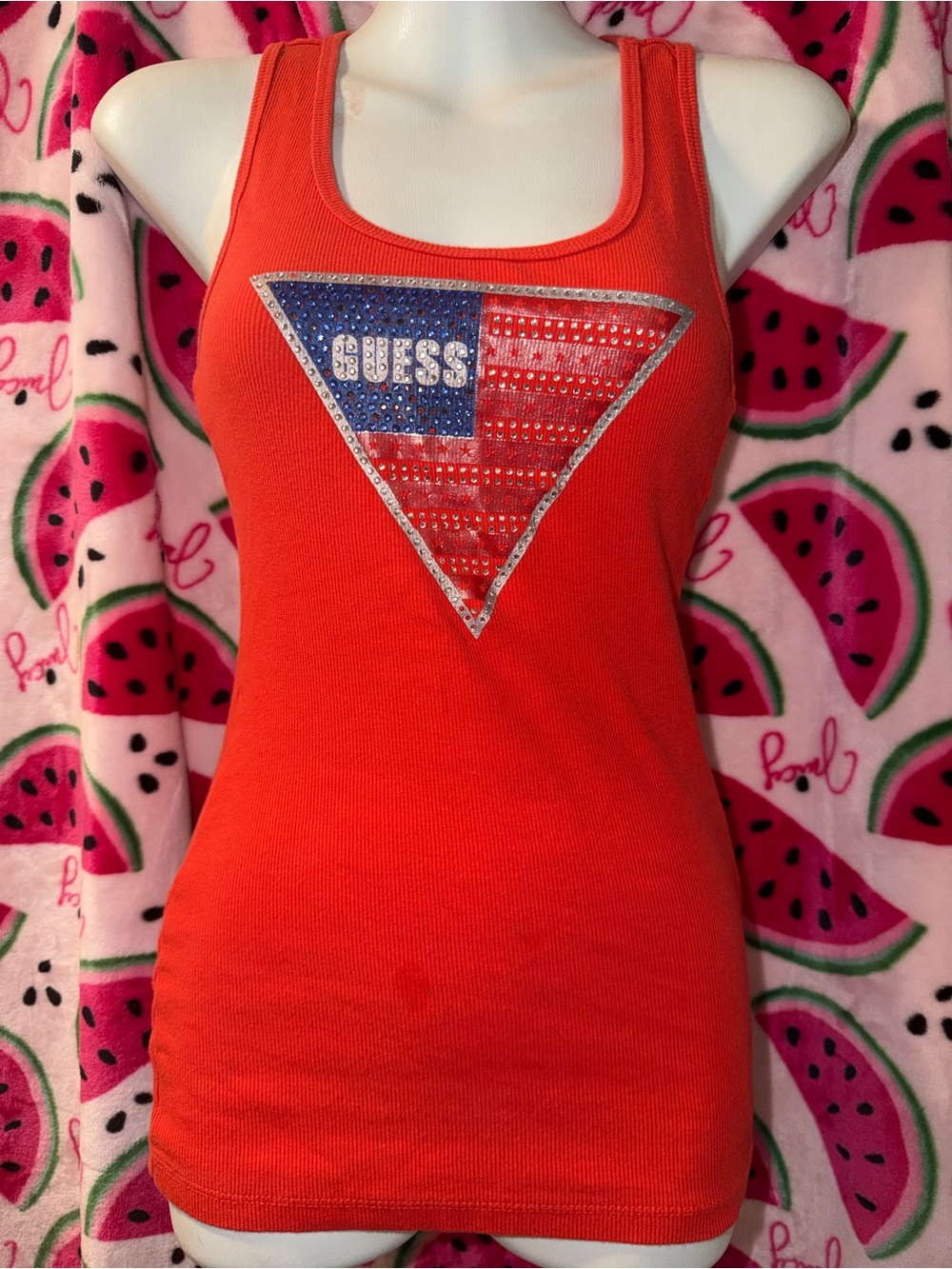 ❤️🤍💙 GUESS Tank Top with Rhinestone Flag Logo